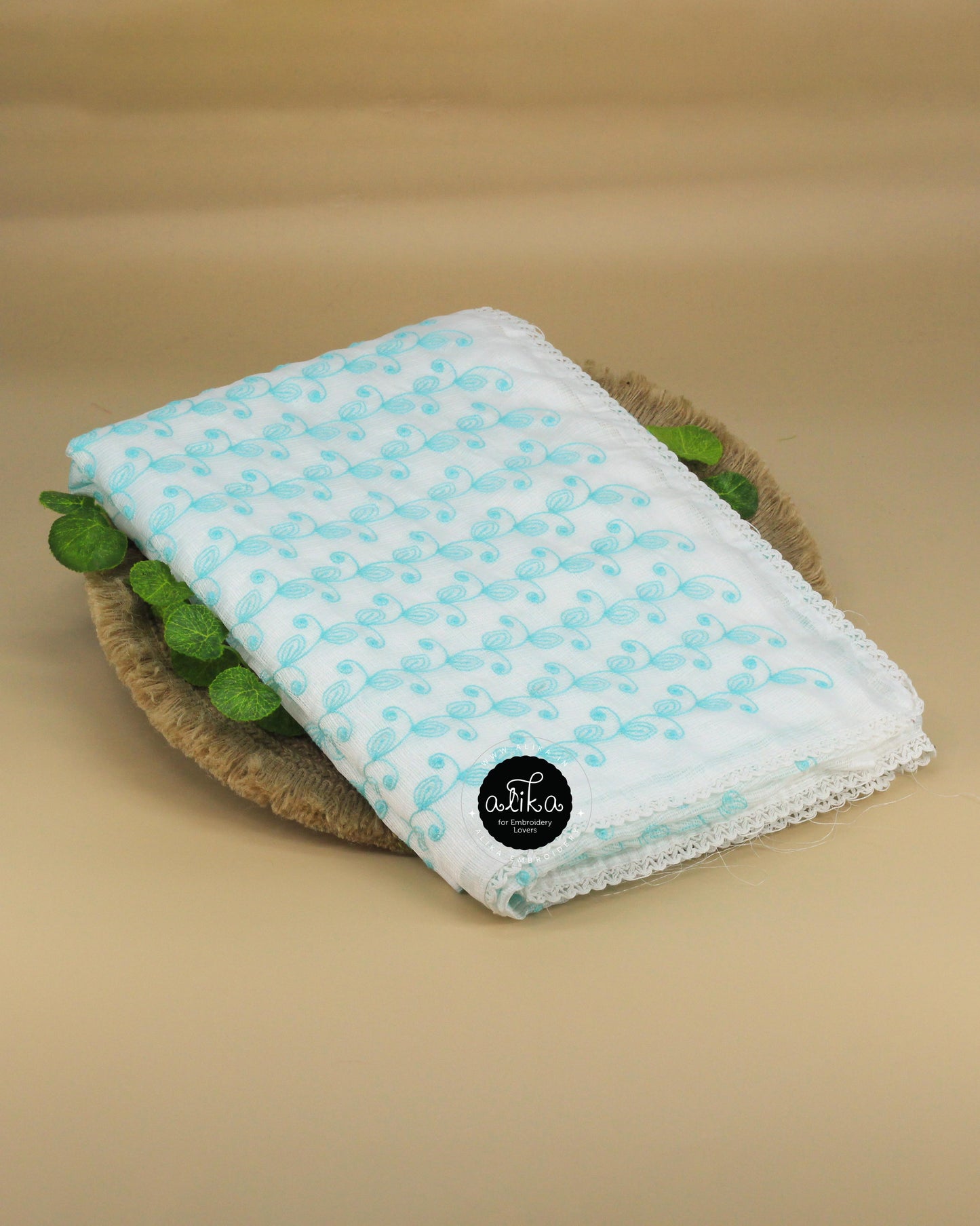 White Kota Saree with Blue Self-Shade Machine Embroidery – Alika Fashion Store