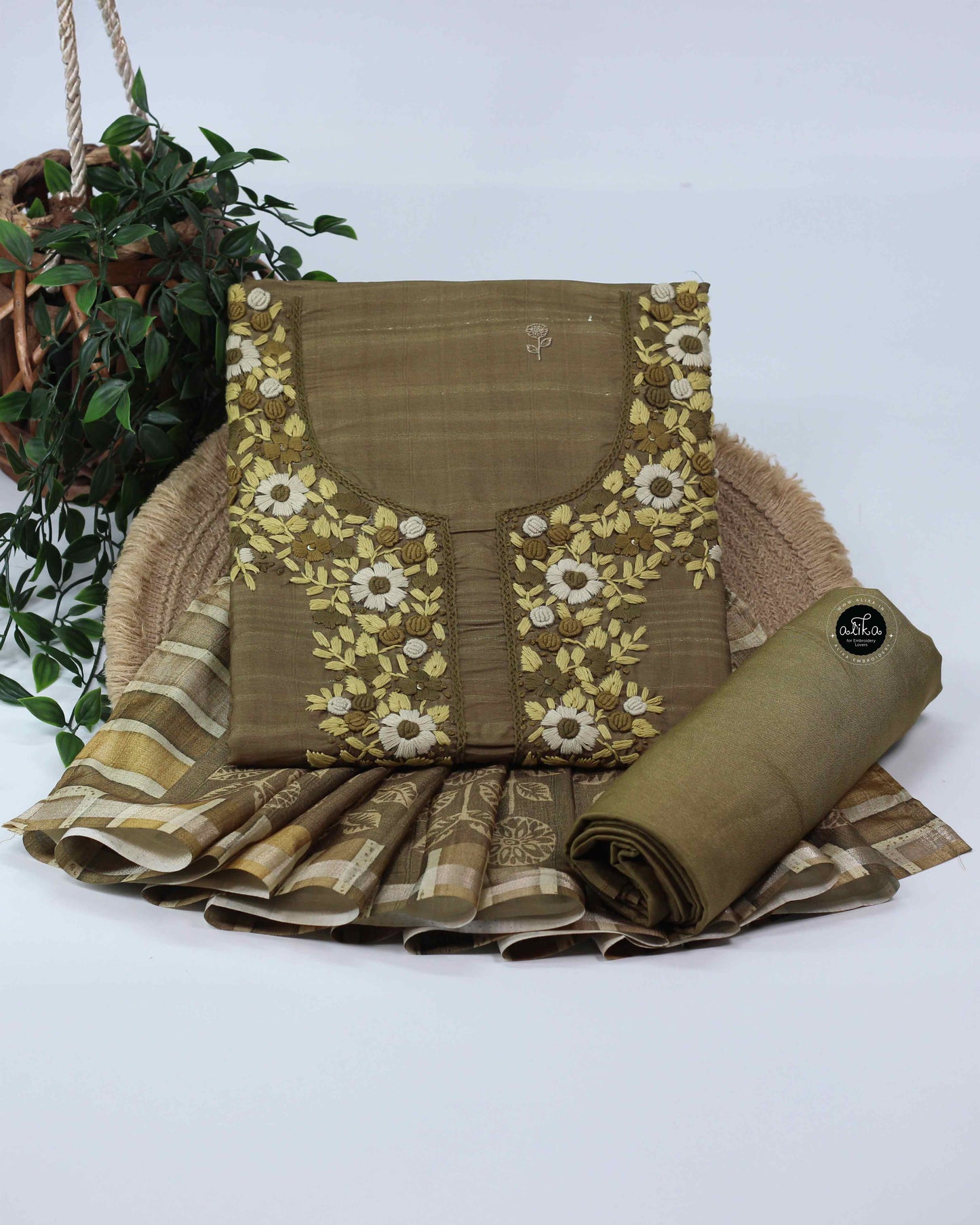 Semi Silk Salwar Set with Floral Embroidery & Sequinn work