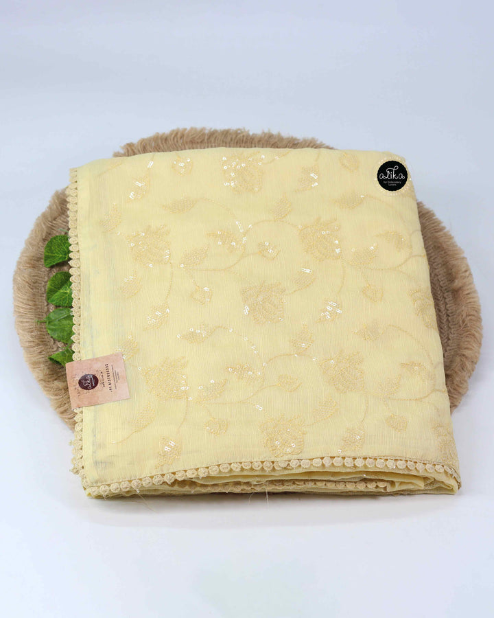Pastel Yellow Georgette Saree with Sequinned Embroidery