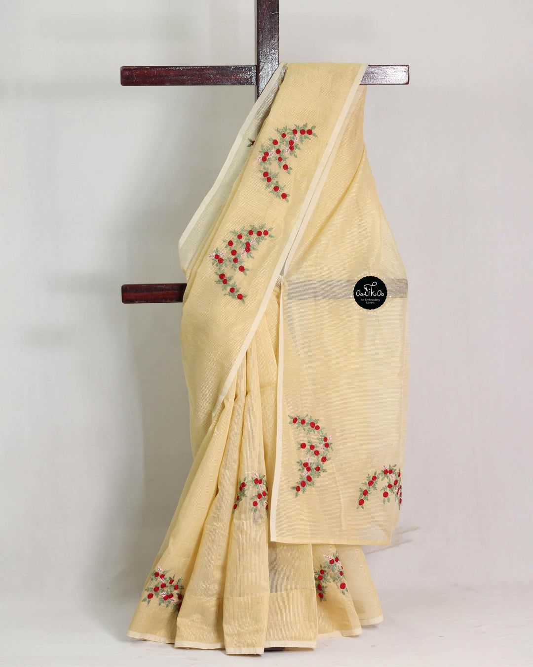 Sandal Colour Kota Saree with Floral Hand Embroidery