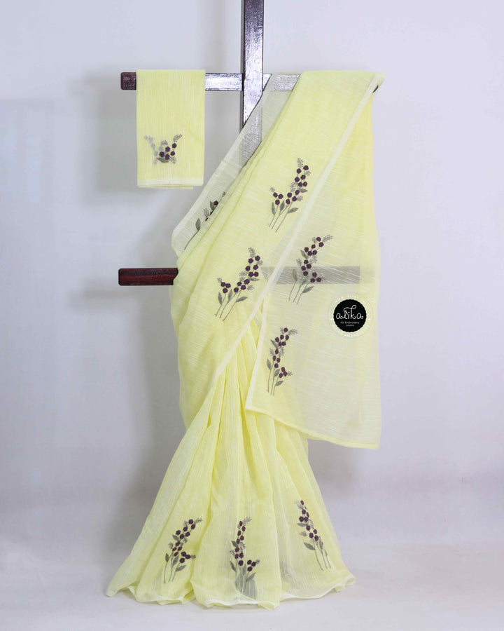 Pastel Yellow Kota Saree with Intricate Bullion Embroidery