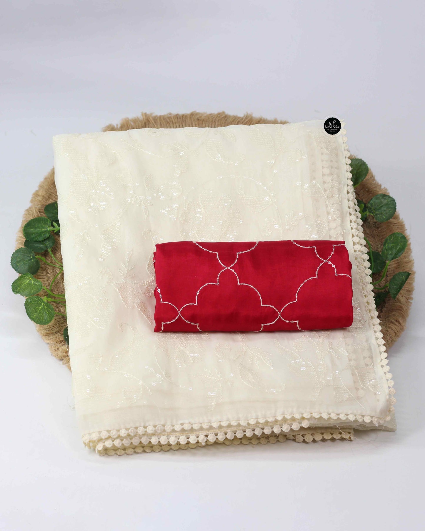 Off White Organza Saree with Sequined Embroidery