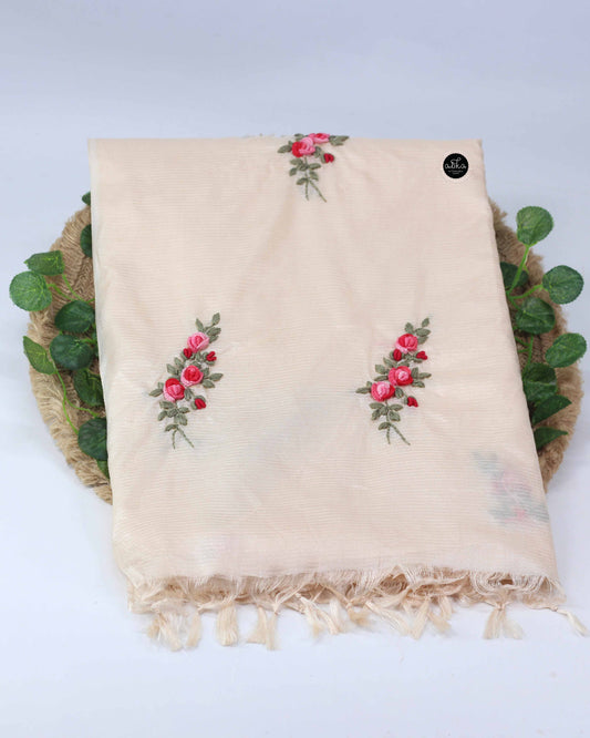 Pastel Beige Semi Tussar Silk Saree with Hand Embroidery