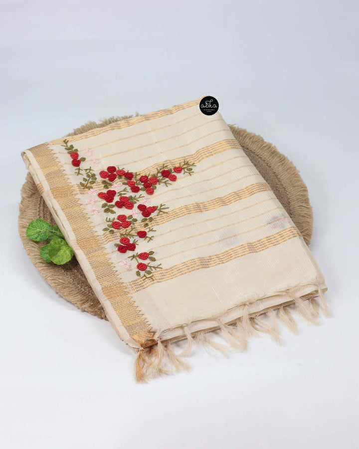 Pure MangalgIri silk Saree with Floral Hand Embroidery