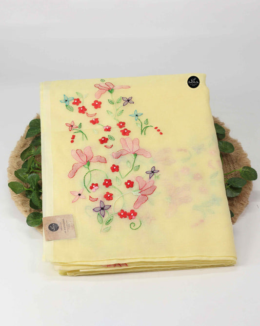 Pastel Yellow Kota Saree with Shadow Embroidery