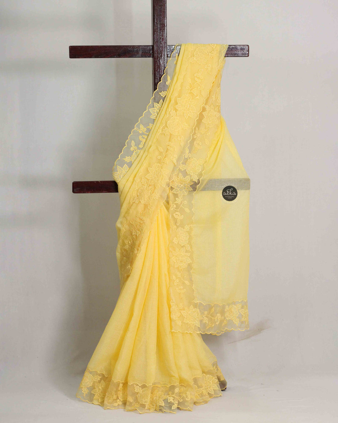 Yellow Cotton Kota Saree with Floral Appliqué Border