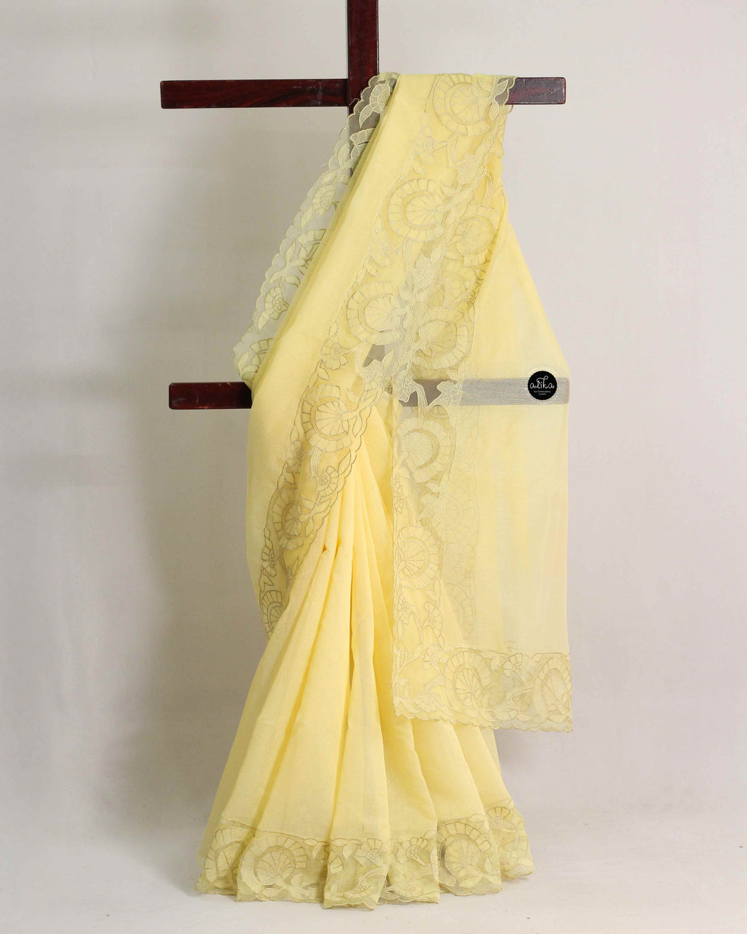 Pastel Yellow Kota Saree with Floral Appliqué Border