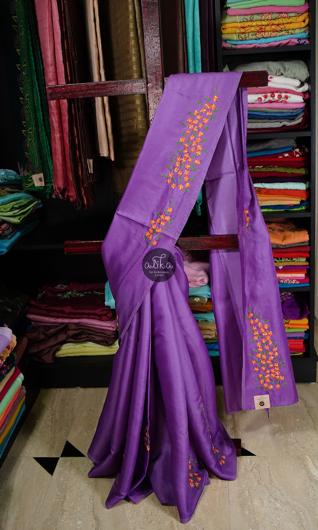 🌸✨    Light  Lavender Bliss: Semi-Silk Saree with Buttonhole Work ✨💜