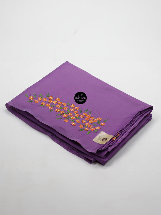 🌸✨    Light  Lavender Bliss: Semi-Silk Saree with Buttonhole Work ✨💜