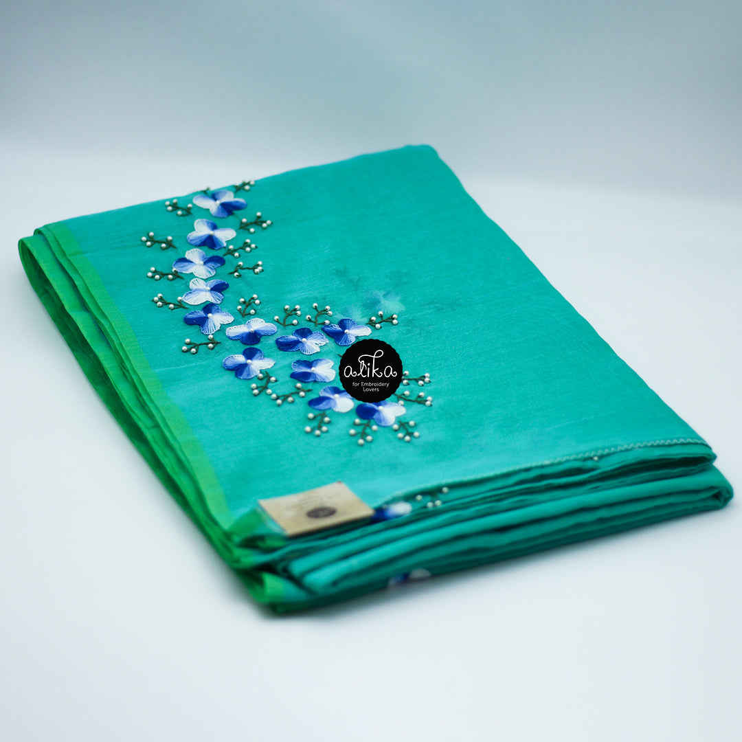 GREEN CHANDERI SILK SAREE WITH HAND EMBROIDERY