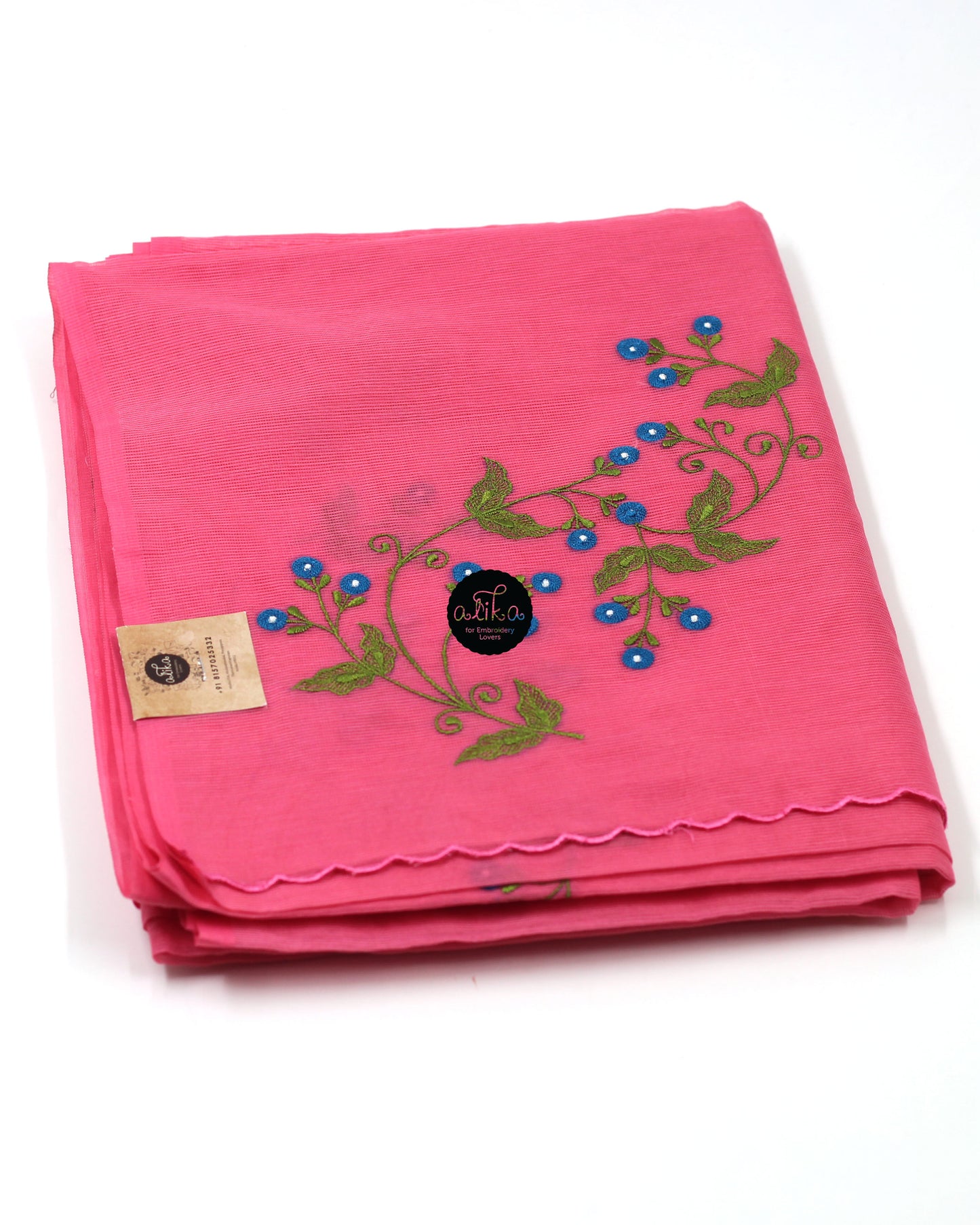 Pink  silky Kota saree with floral embroidery