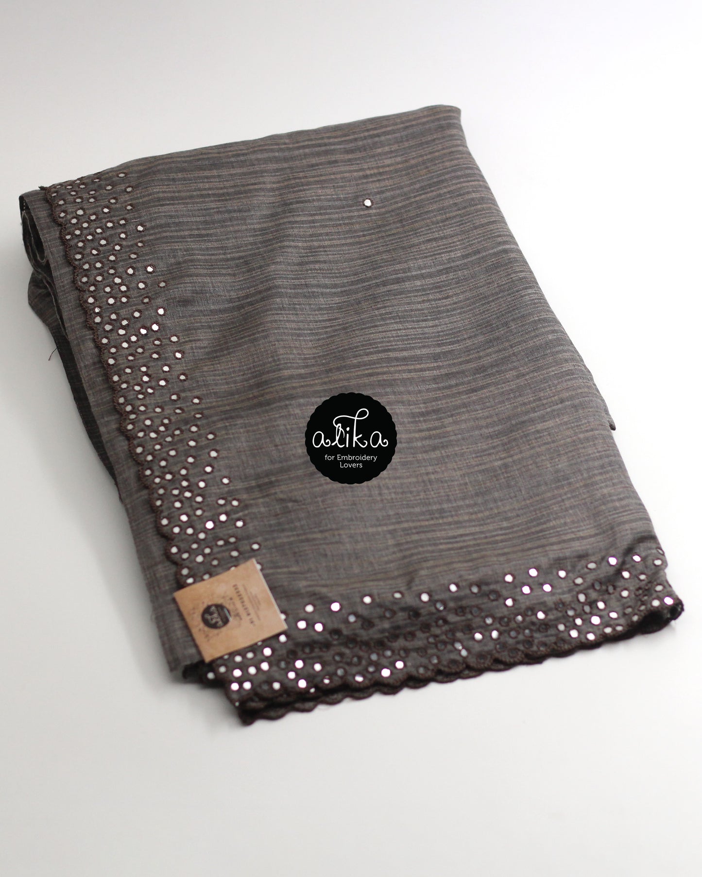 Shaded brown semi silk saree with full border mirror work