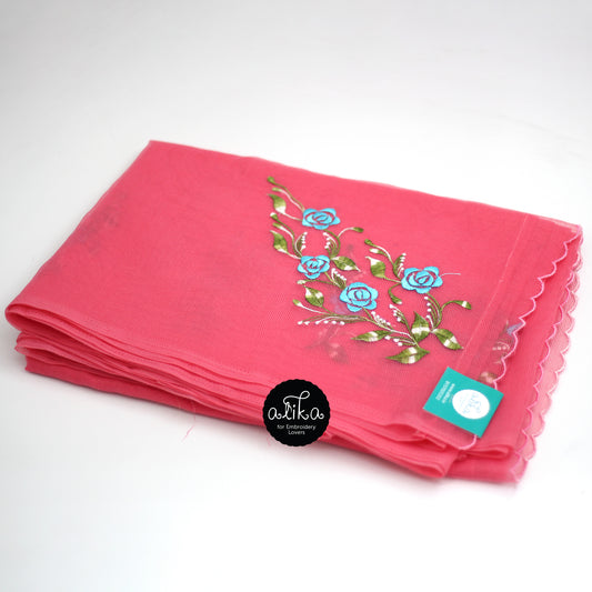 Pink Kota Saree with Shaded Pink Floral Embroidery