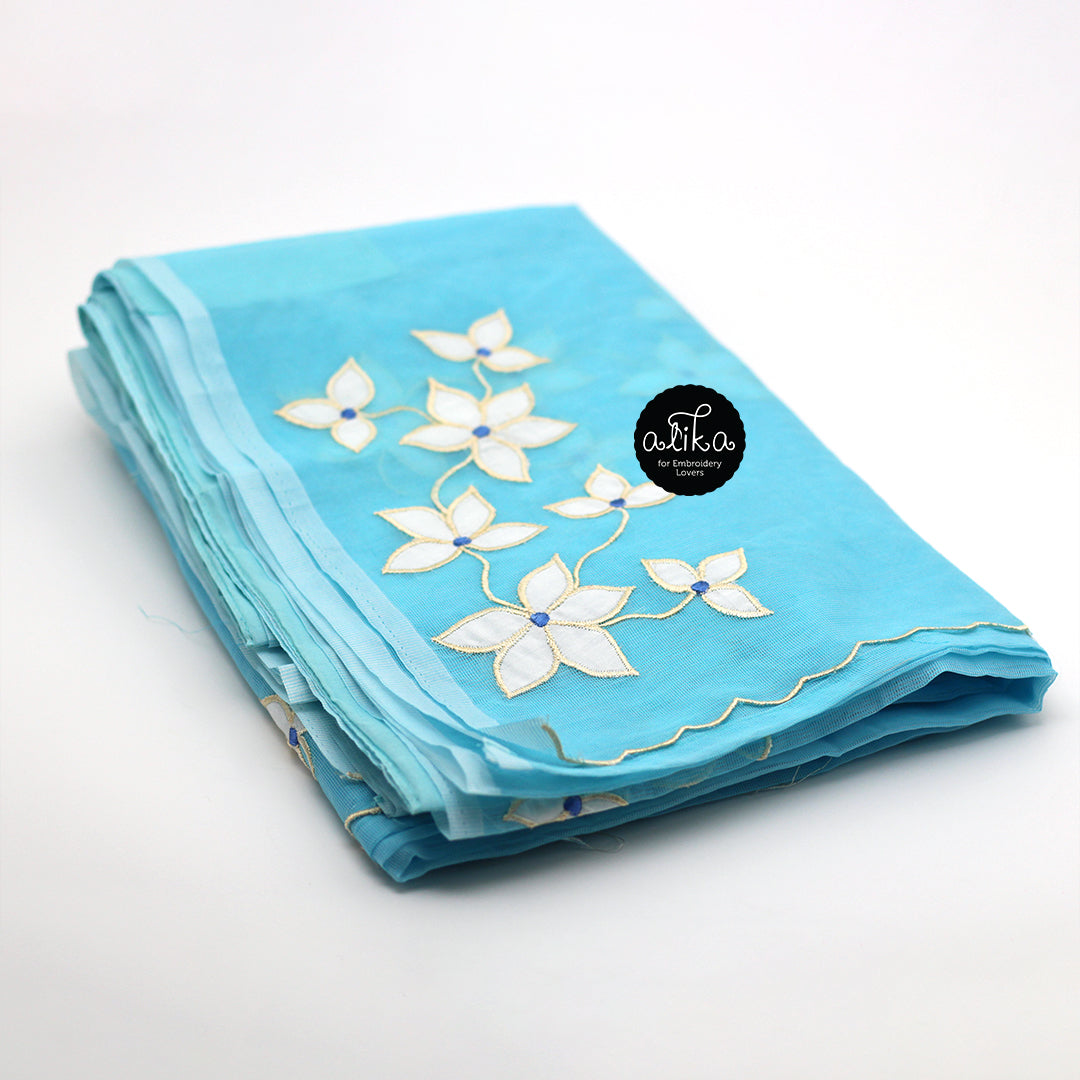 Blue Kota Silk Saree with Applique Embroidery Work