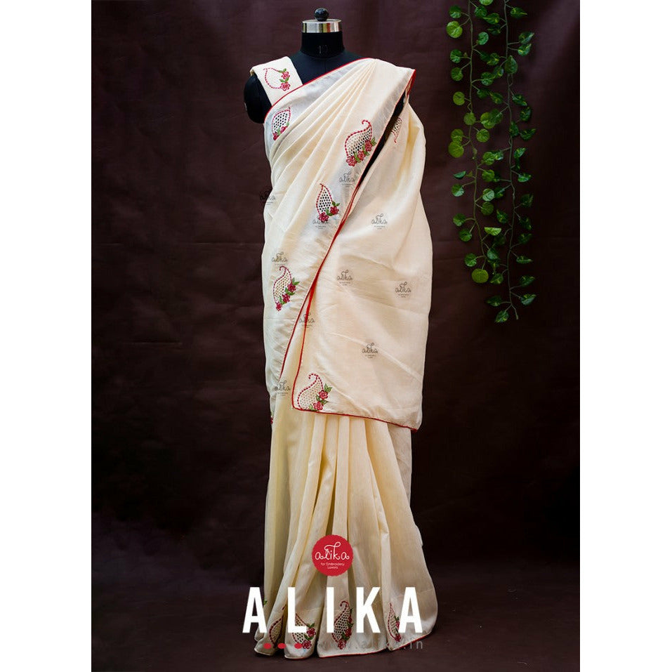 CREAM SEMI SILK SAREE WITH SCATTERED EMBROIDERY