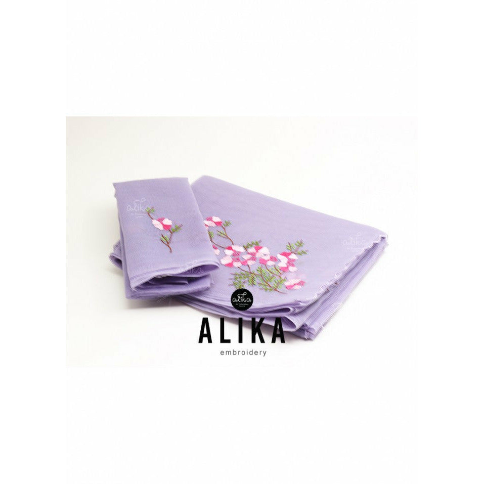 Lilac Shade Kota Saree With Double Shade Floral Embroidery