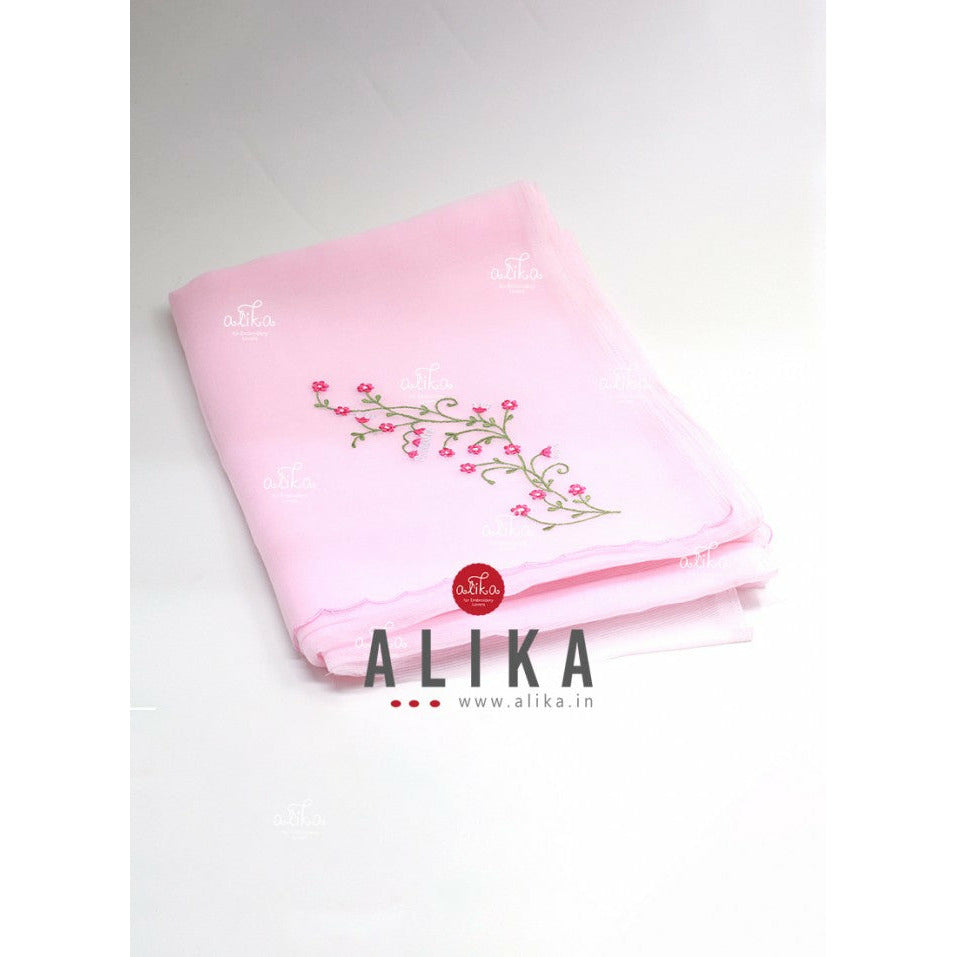 Baby Pink Kota Saree with Rani Pink Floral Springs