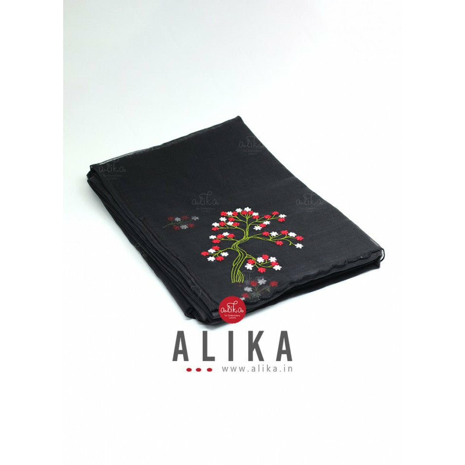 Black Kota Saree with Shaded Floral Embroidery