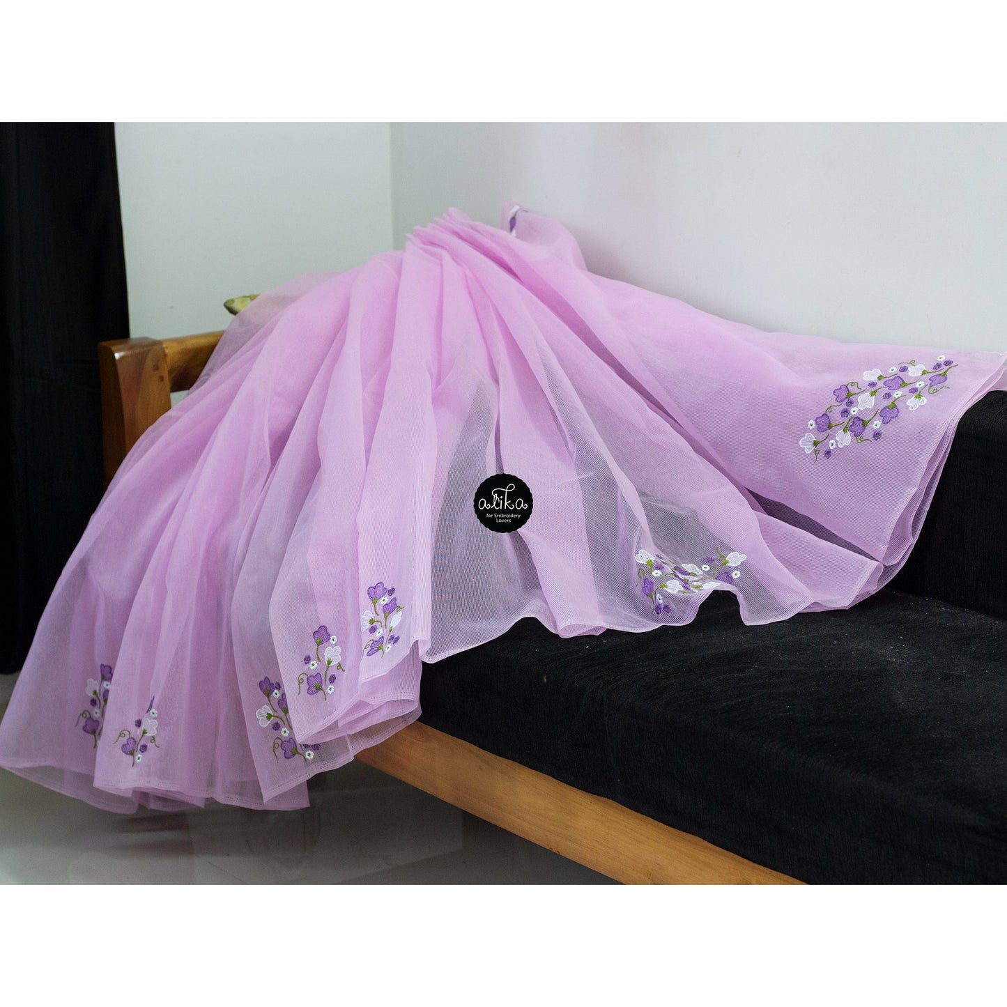 Pink Kota Saree With Self-Shaded Floral Embroidery