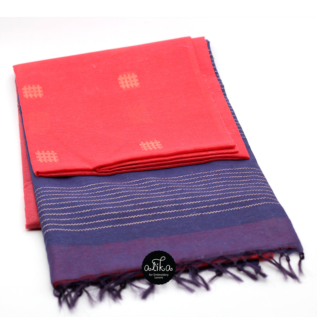 Dark peach  and purple combo- Jute weave saree