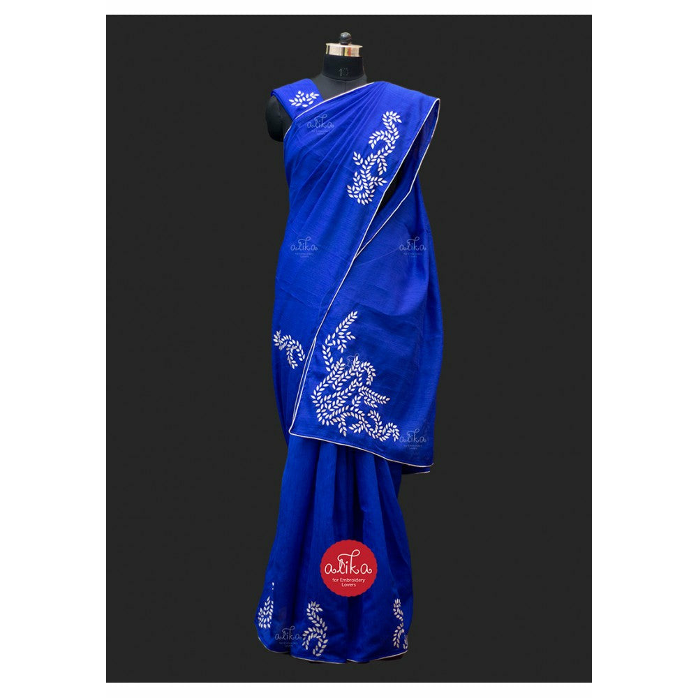 Semi raw silk saree with scattered leaf bunches